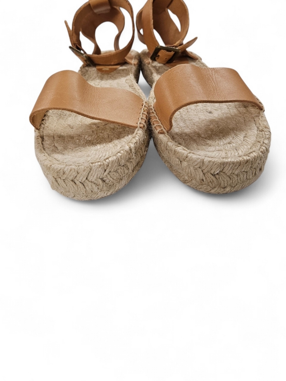 Soludos Cadiz Platform Espadrille Sandal In Tan Leather And Cream Size 8.5 - Picture 7 of 11